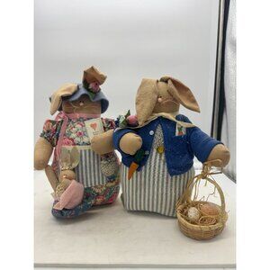 Vintage Pair of Collectable Creations Mr and Mrs Rabbit Stuffed Animals Easter D